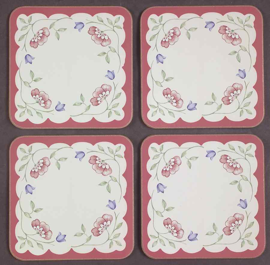 Summer Chintz (Made in England, Earthenware) (4 Pc) Cork Back Square Coaster Set by Johnson Brothers-1