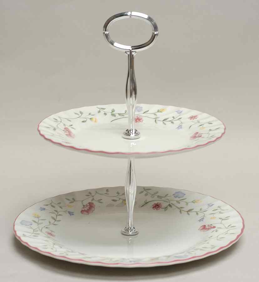 Summer Chintz (Made in England, Earthenware) 2 Tiered Serving Tray (Dinner & Salad Plate) by Johnson Brothers-1