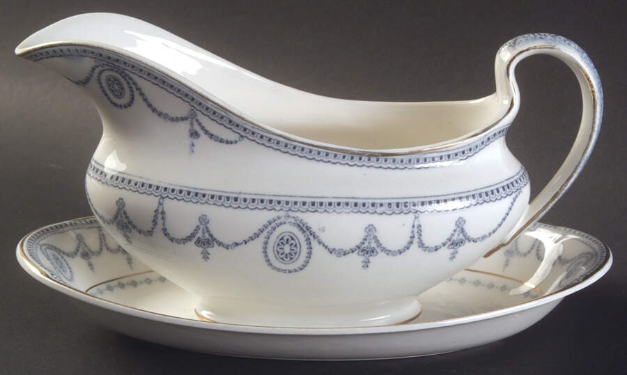 Sultana Blue Green Gravy Boat & Underplate/Relish by Johnson Brothers-1