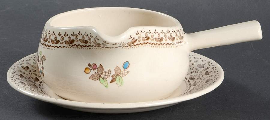 Sugar and Spice Brown Gravy Boat & Underplate by Johnson Brothers-1