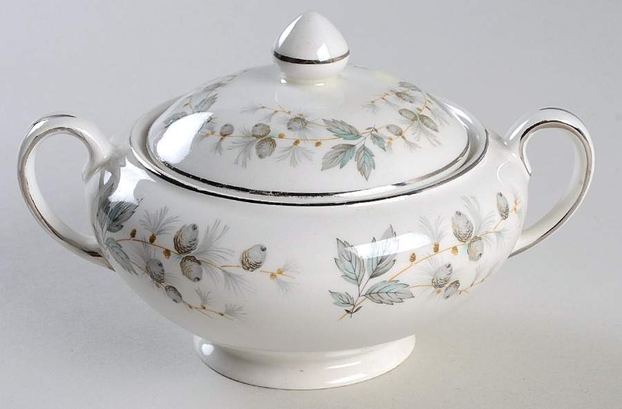 Sylvan (Platinum Trim, Smooth) Sugar Bowl & Lid by Johnson Brothers-1