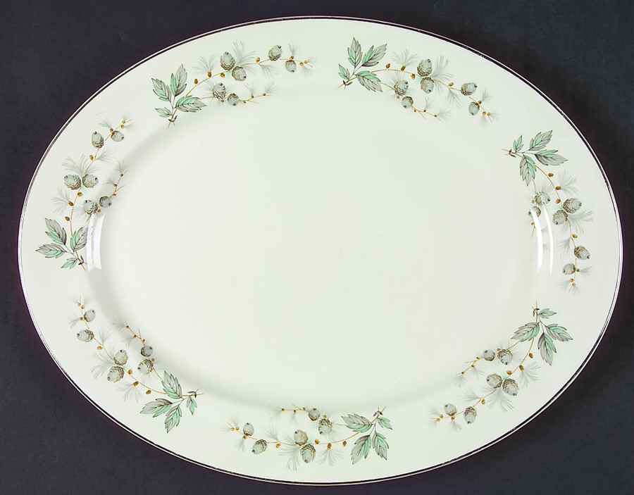 Sylvan (Platinum Trim, Smooth) 14" Oval Serving Platter by Johnson Brothers-1
