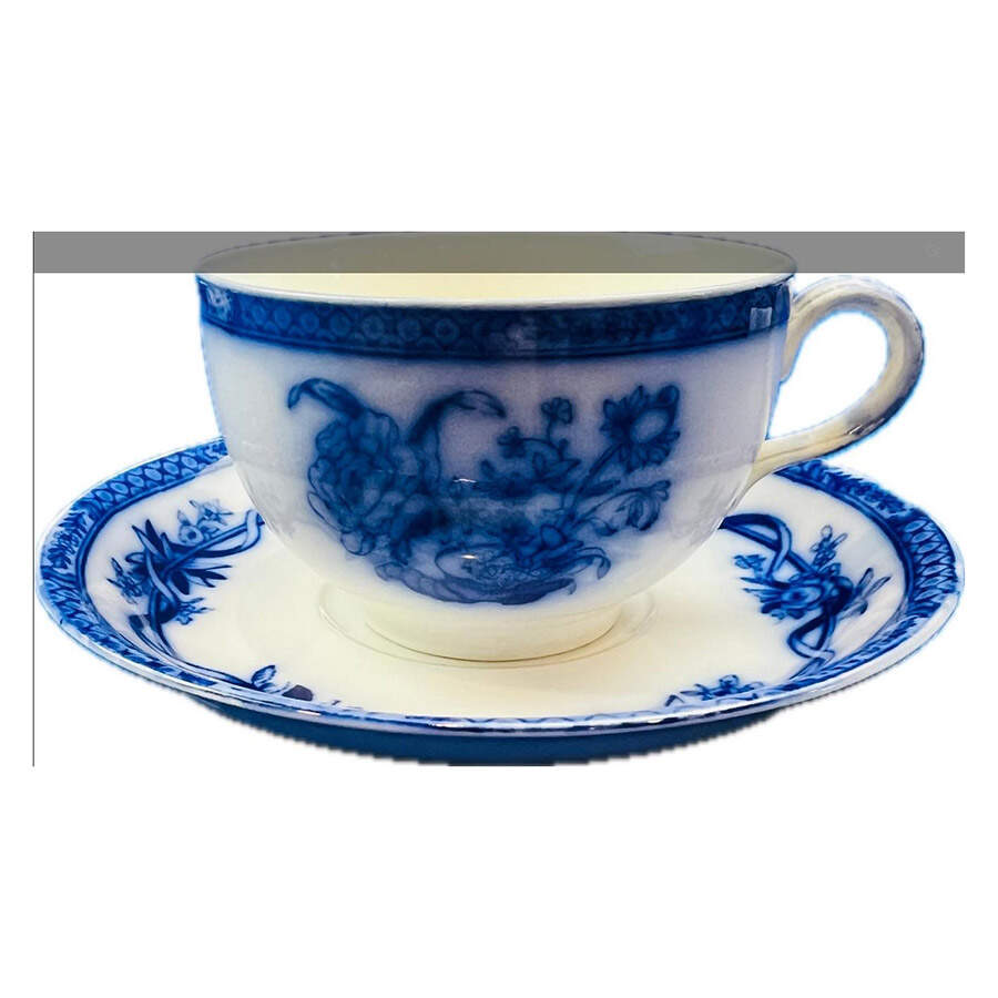 Tokio Flow Blue (Smooth, No Trim) Flat Cup & Saucer Set by Johnson Brothers-1