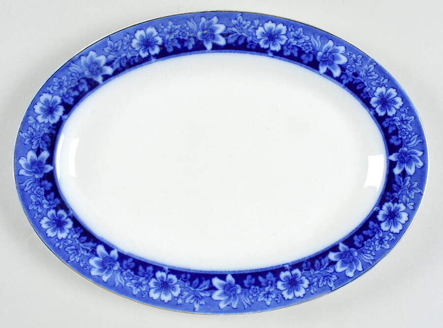 Turin Blue (Flow Blue) 11" Oval Serving Platter by Johnson Brothers-1