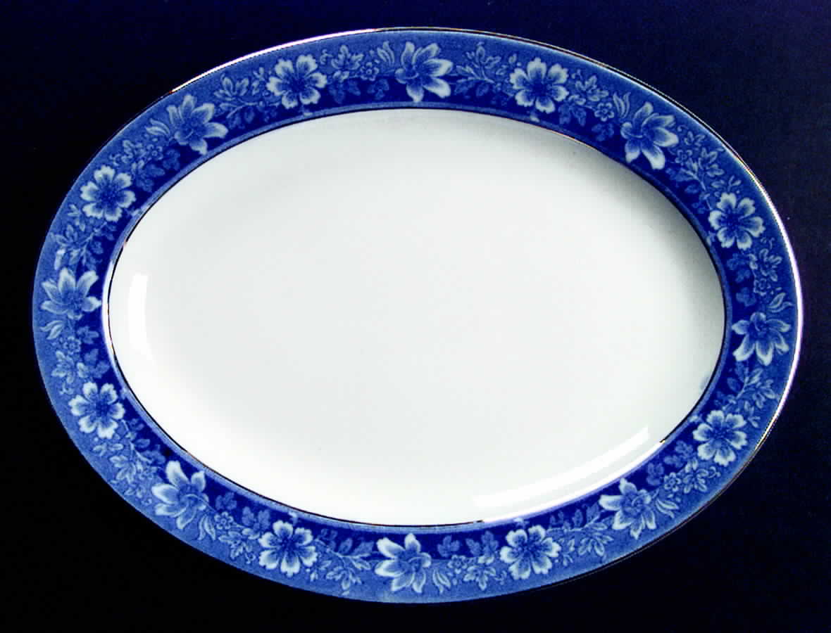 Turin Blue (Flow Blue) 12" Oval Serving Platter by Johnson Brothers-1