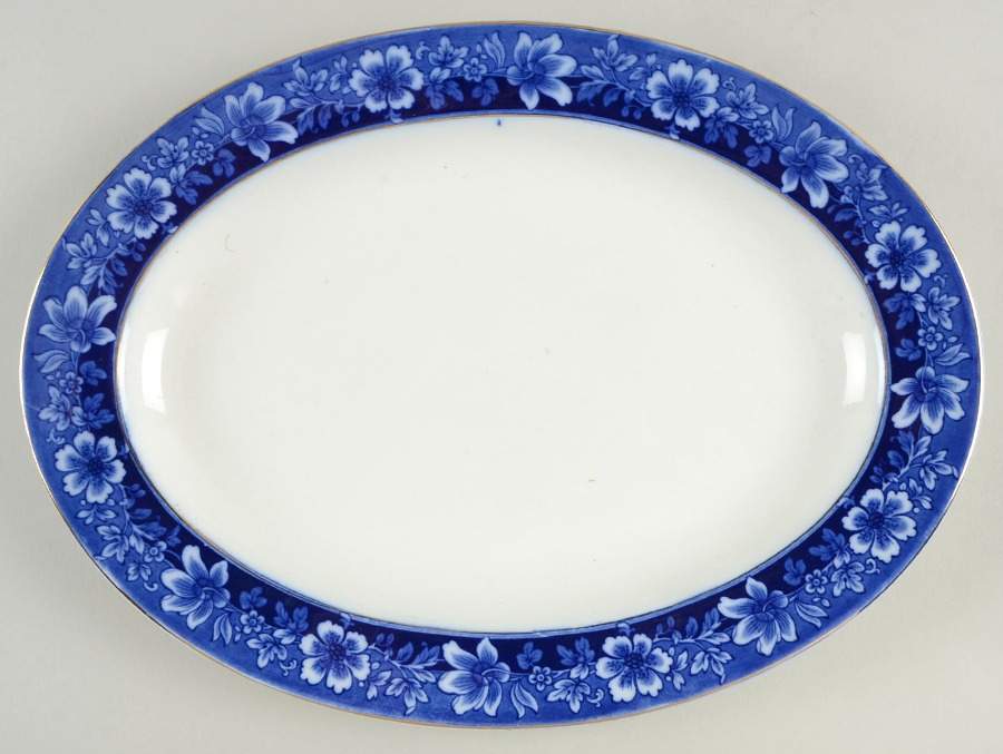 Turin Blue (Flow Blue) 14" Oval Serving Platter by Johnson Brothers-1