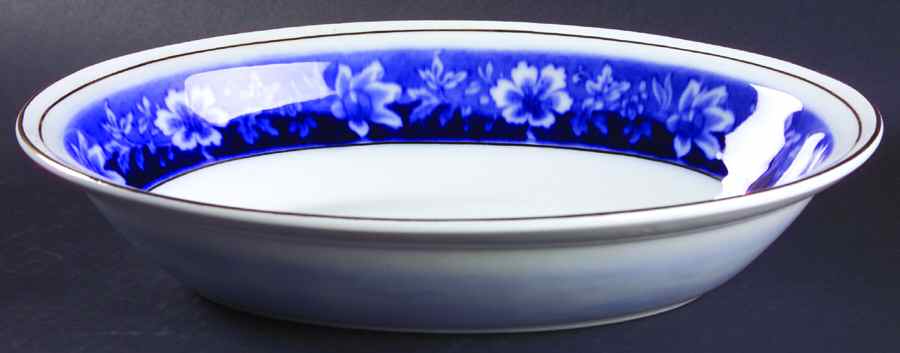 Turin Blue (Flow Blue) 10" Oval Vegetable Bowl by Johnson Brothers-1