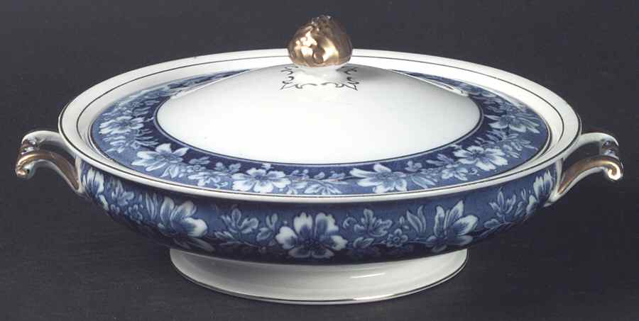Turin Blue (Flow Blue) Round Covered Vegetable by Johnson Brothers-1