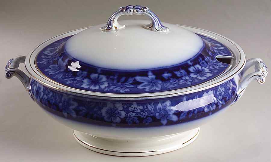 Turin Blue (Flow Blue) Tureen &  Lid by Johnson Brothers-1