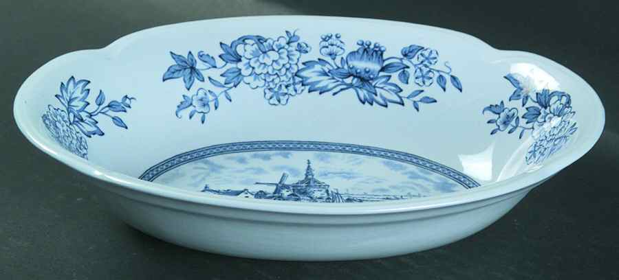Tulip Time Blue (Blue Background) 8" Oval Vegetable Bowl by Johnson Brothers-1