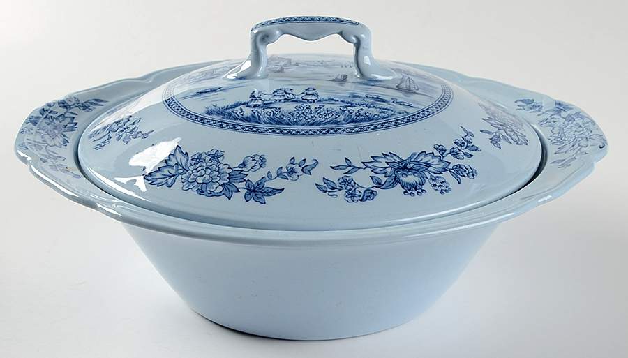 Tulip Time Blue (Blue Background) Round Covered Vegetable by Johnson Brothers-1