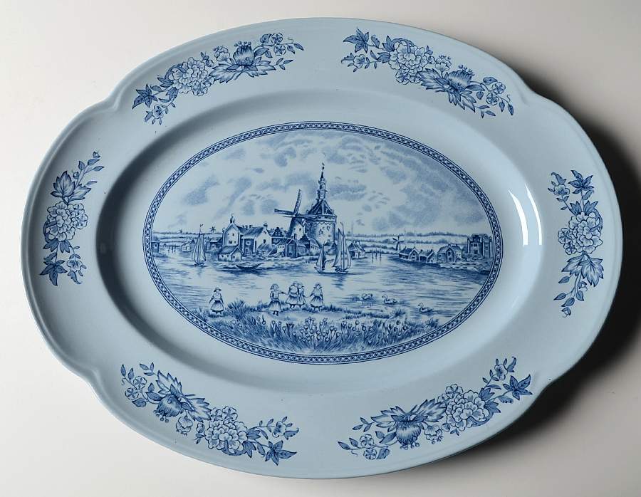Tulip Time Blue (Blue Background) 15" Oval Serving Platter by Johnson Brothers-1