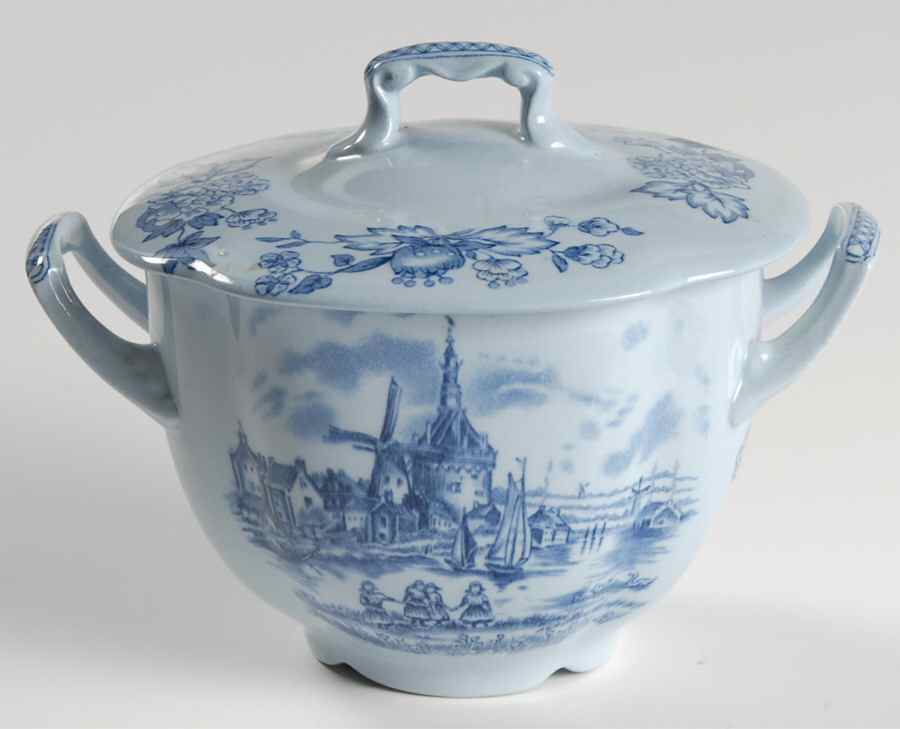 Tulip Time Blue (Blue Background) Sugar Bowl & Lid by Johnson Brothers-1