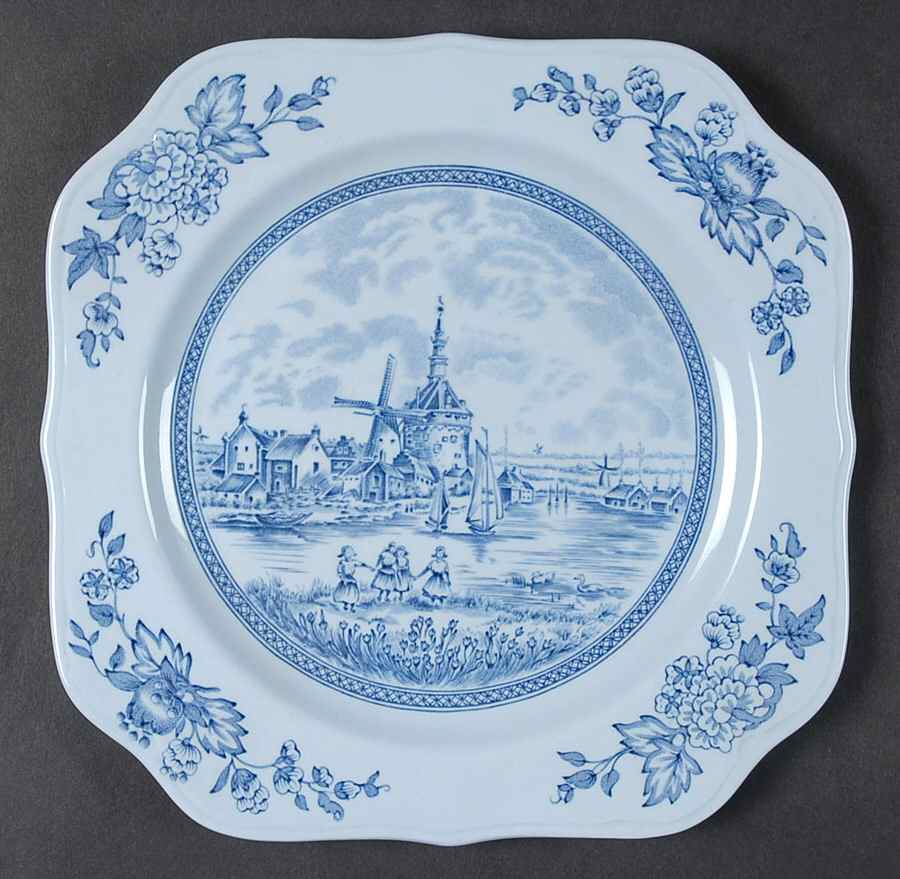 Tulip Time Blue (Blue Background) Square Salad Plate by Johnson Brothers-1