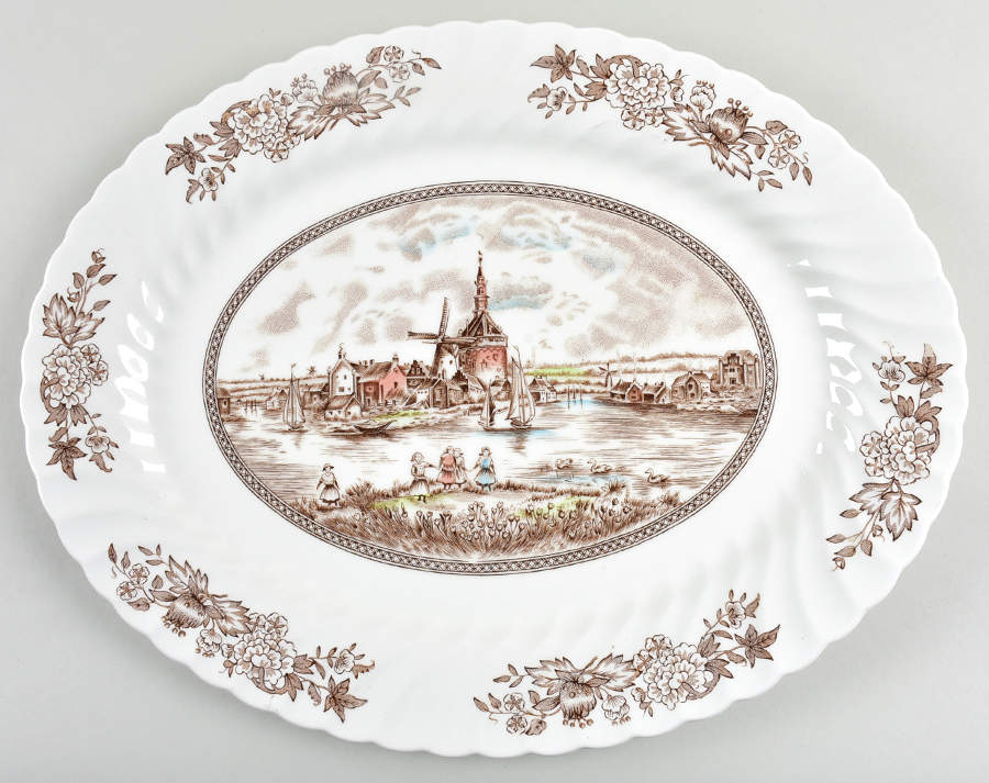 Tulip Time Brown Multicolor 15" Oval Serving Platter by Johnson Brothers-1