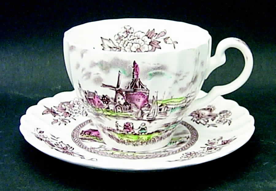 Tulip Time Brown Multicolor Flat Cup & Saucer Set by Johnson Brothers-1