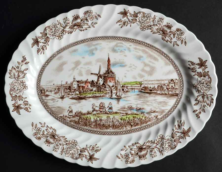 Tulip Time Brown Multicolor 12" Oval Serving Platter by Johnson Brothers-1