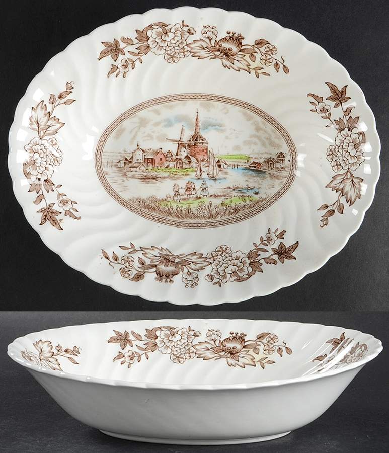 Tulip Time Brown Multicolor 9" Oval Vegetable Bowl by Johnson Brothers-1