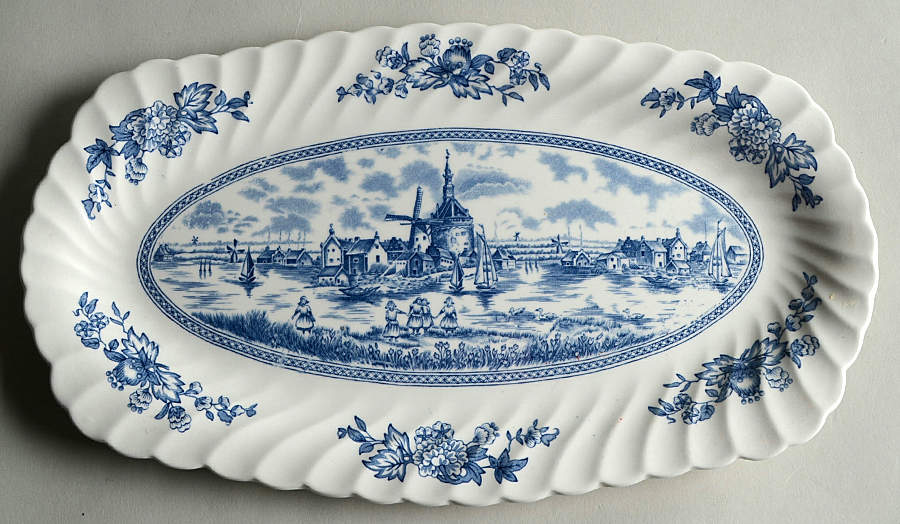 Tulip Time Blue (White Background) Large Sandwich Tray by Johnson Brothers-1
