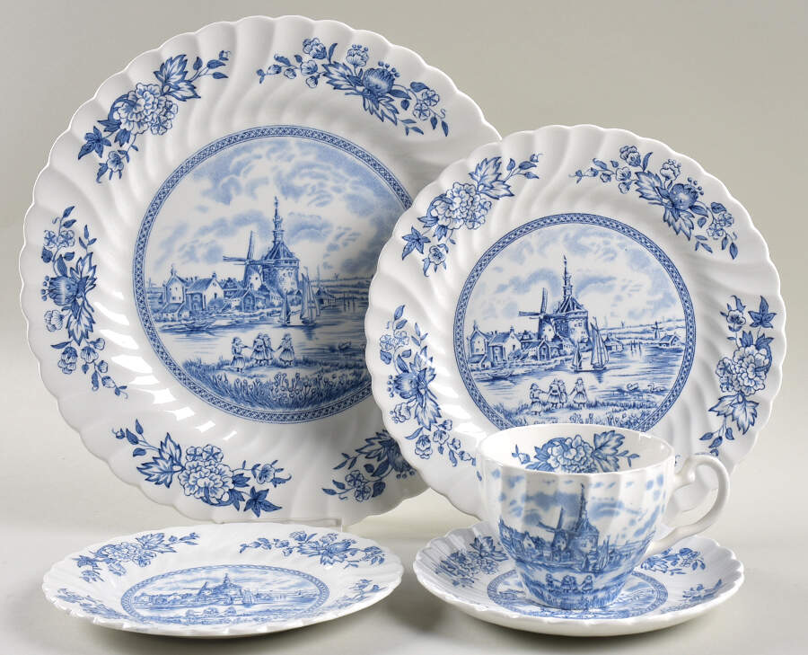 Tulip Time Blue (White Background) 5 Piece Place Setting by Johnson Brothers-1