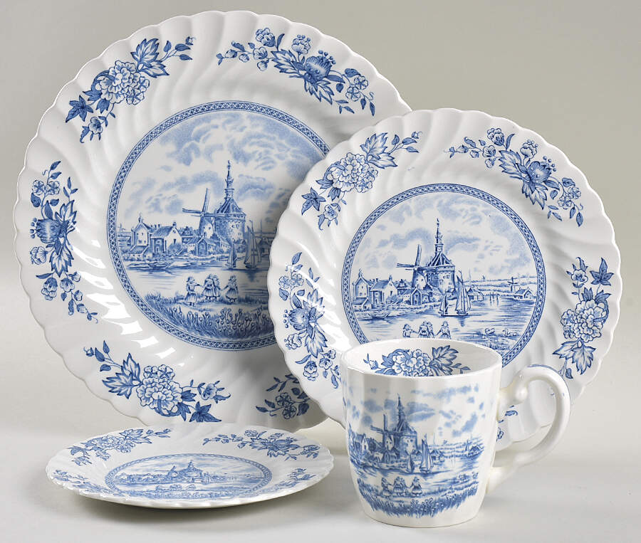 Tulip Time Blue (White Background) 4 Piece Place Setting by Johnson Brothers-1