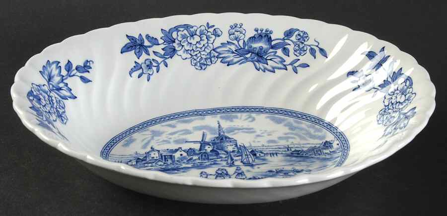 Tulip Time Blue (White Background) 9" Oval Vegetable Bowl by Johnson Brothers-1