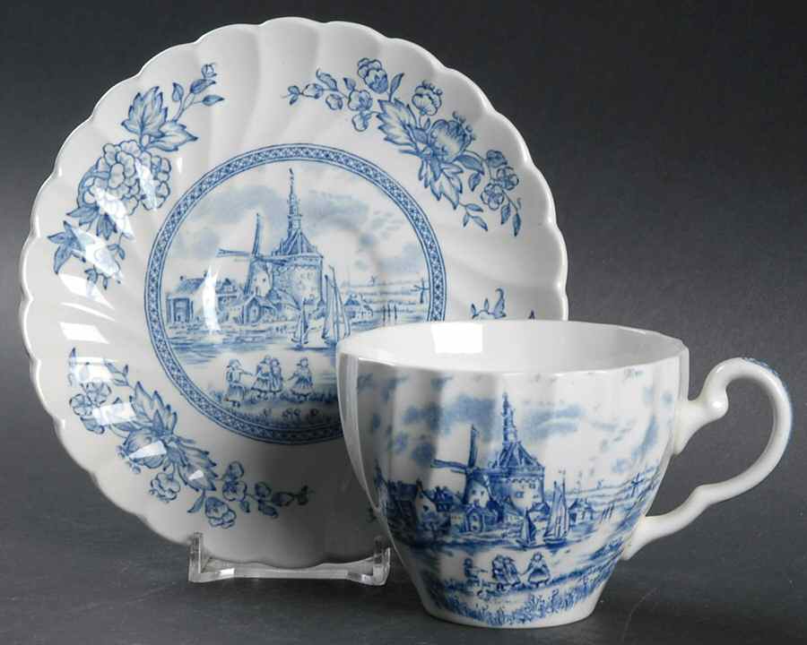 Tulip Time Blue (White Background) Flat Cup & Saucer Set by Johnson Brothers-1