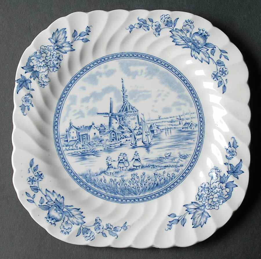 Tulip Time Blue (White Background) Square Dessert Plate by Johnson Brothers-1