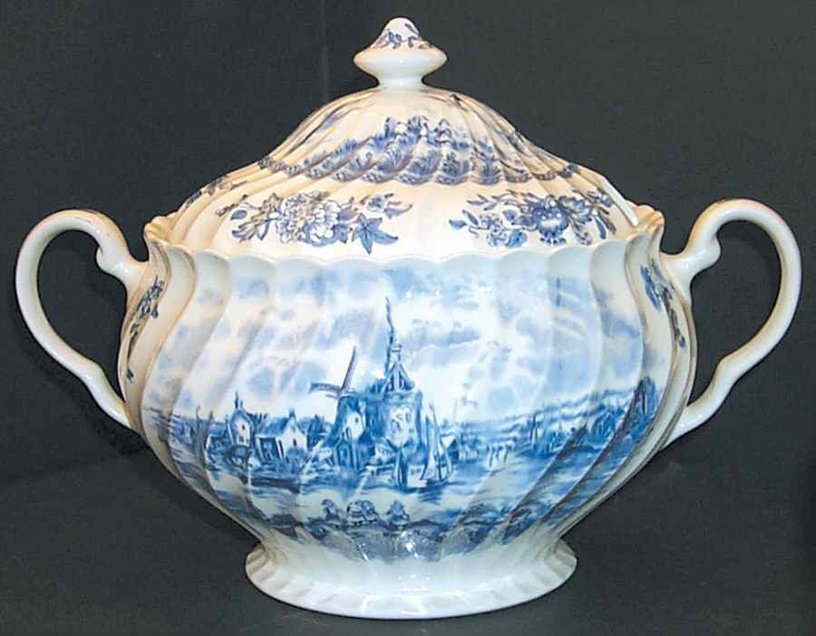 Tulip Time Blue (White Background) Tureen &  Lid by Johnson Brothers-1