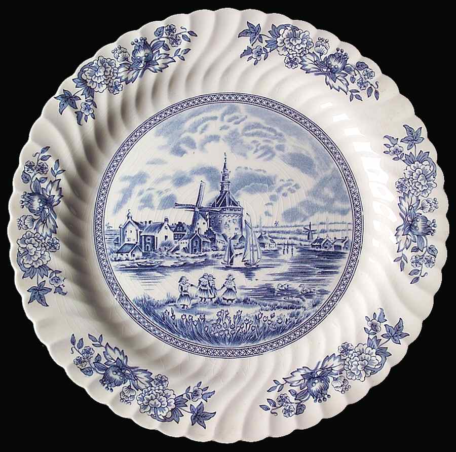 Tulip Time Blue (White Background) 12" Chop Plate (Round Platter) by Johnson Brothers-1