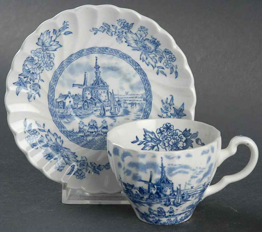Tulip Time Blue (White Background) Flat Demitasse Cup & Saucer Set by Johnson Brothers-1