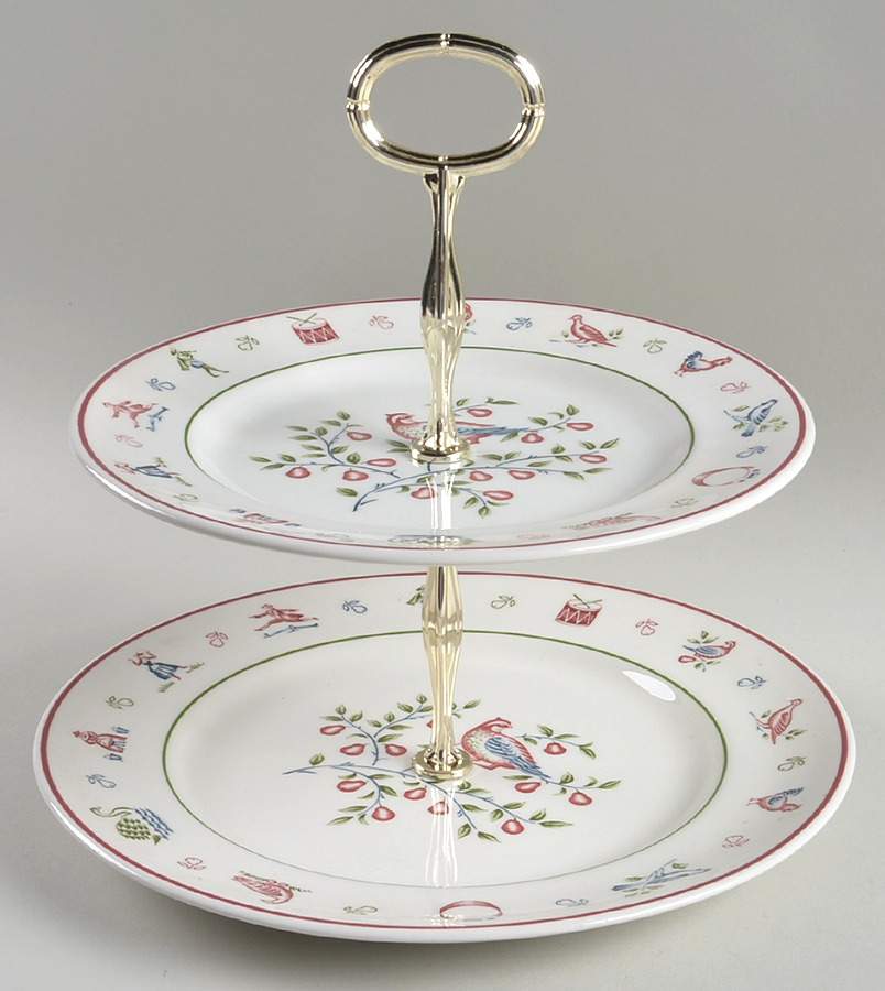 Twelve Days of Christmas 2 Tiered Serving Tray (Dinner & Salad Plate) by Johnson Brothers-1