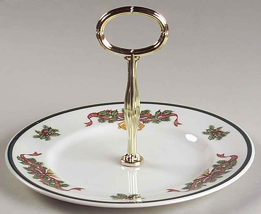 Victorian Christmas ("Made in England") Round Serving Plate with Handle (SP) by Johnson Brothers-1