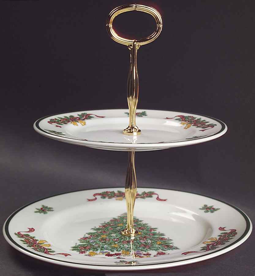 Victorian Christmas ("Made in England") 2 Tiered Serving Tray (Dinner & Salad Plate) by Johnson Brothers-1