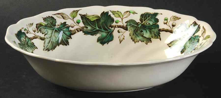 Vintage Cream (Green Ivy & Berries) 8" Oval Vegetable Bowl by Johnson Brothers-1