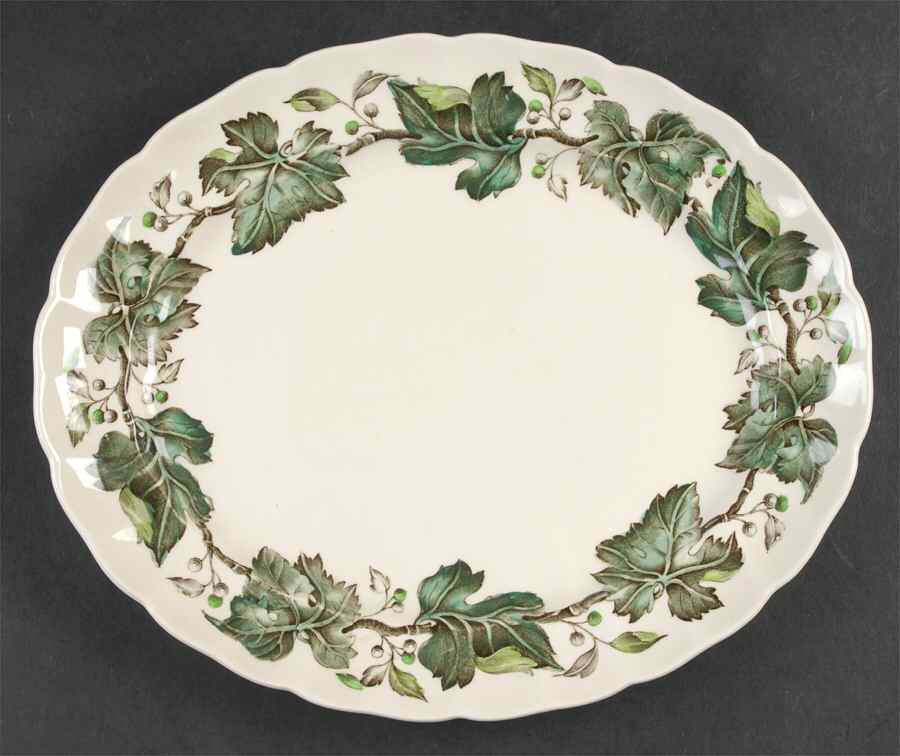 Vintage Cream (Green Ivy & Berries) 11" Oval Serving Platter by Johnson Brothers-1