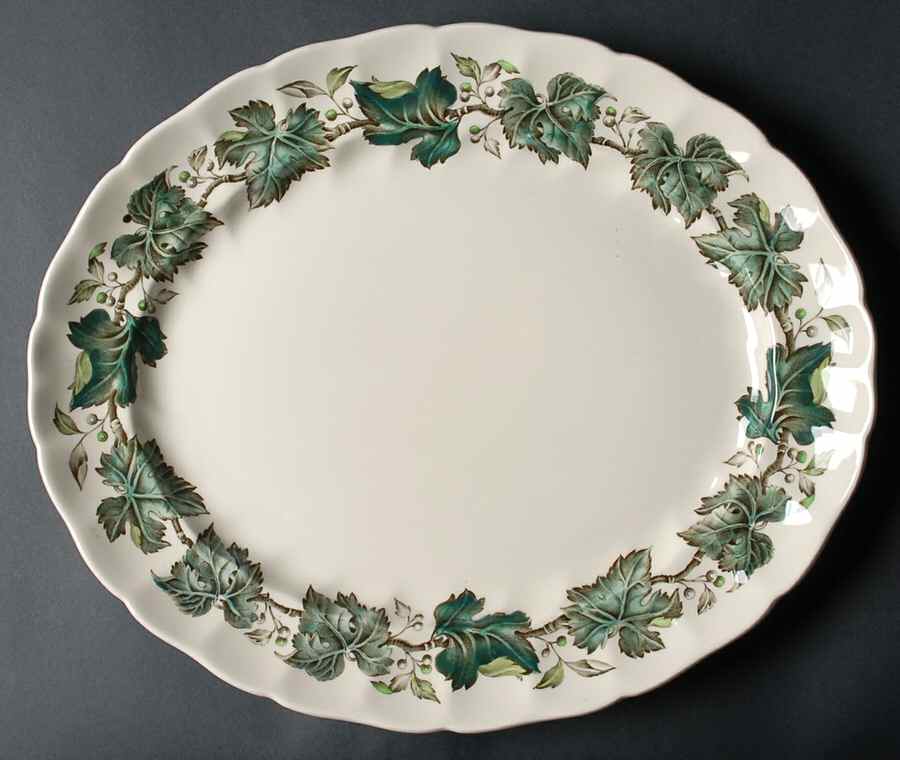 Vintage Cream (Green Ivy & Berries) 15" Oval Serving Platter by Johnson Brothers-1