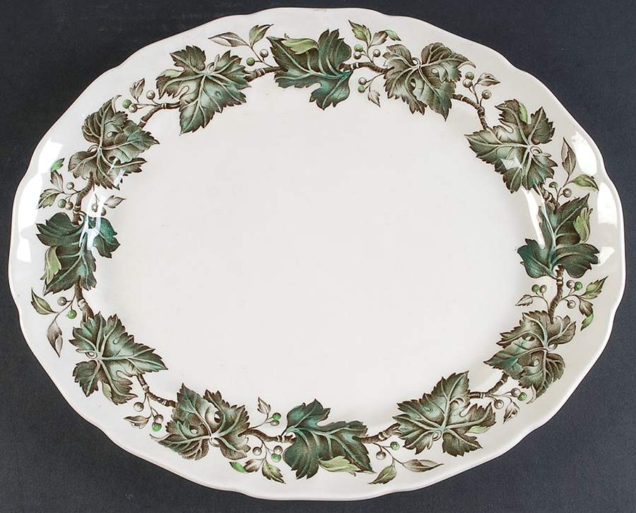 Vintage Cream (Green Ivy & Berries) 13" Oval Serving Platter by Johnson Brothers-1