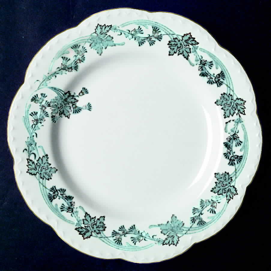 Vintage White (Blue Green Leaves, Gold Trim) Dinner Plate by Johnson Brothers-1