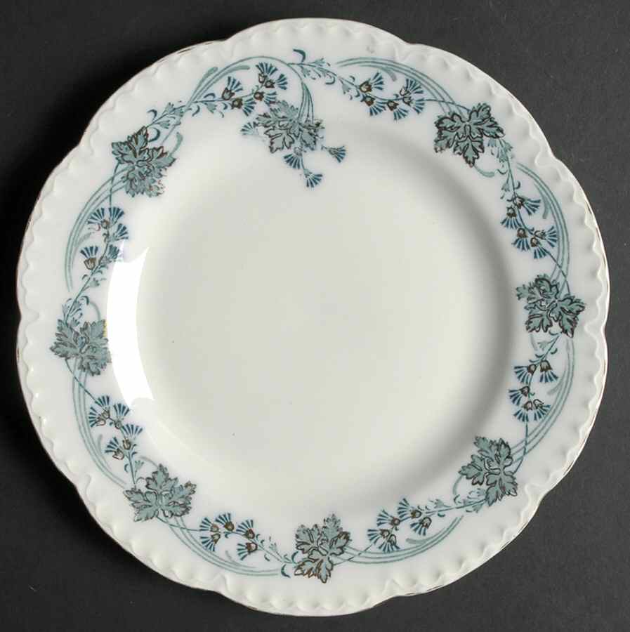 Vintage White (Blue Green Leaves, Gold Trim) Luncheon Plate by Johnson Brothers-1