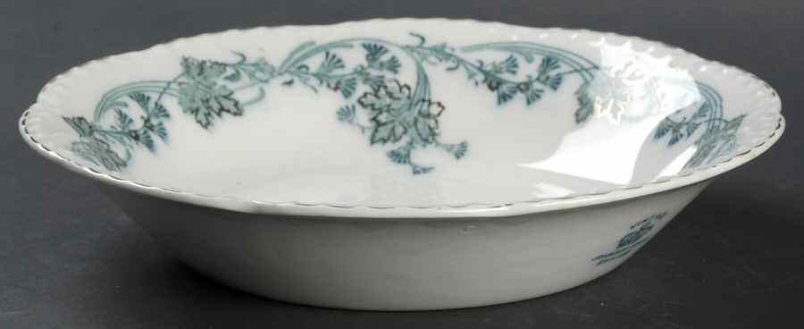 Vintage White (Blue Green Leaves, Gold Trim) Coupe Soup Bowl by Johnson Brothers-1