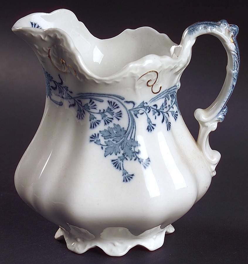 Vintage White (Blue Green Leaves, Gold Trim) Creamer by Johnson Brothers-1