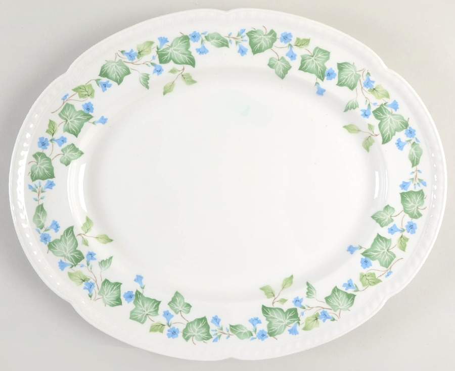 Vintage (Newer, Green Ivy, Blue Flowers) 14" Oval Serving Platter by Johnson Brothers-1