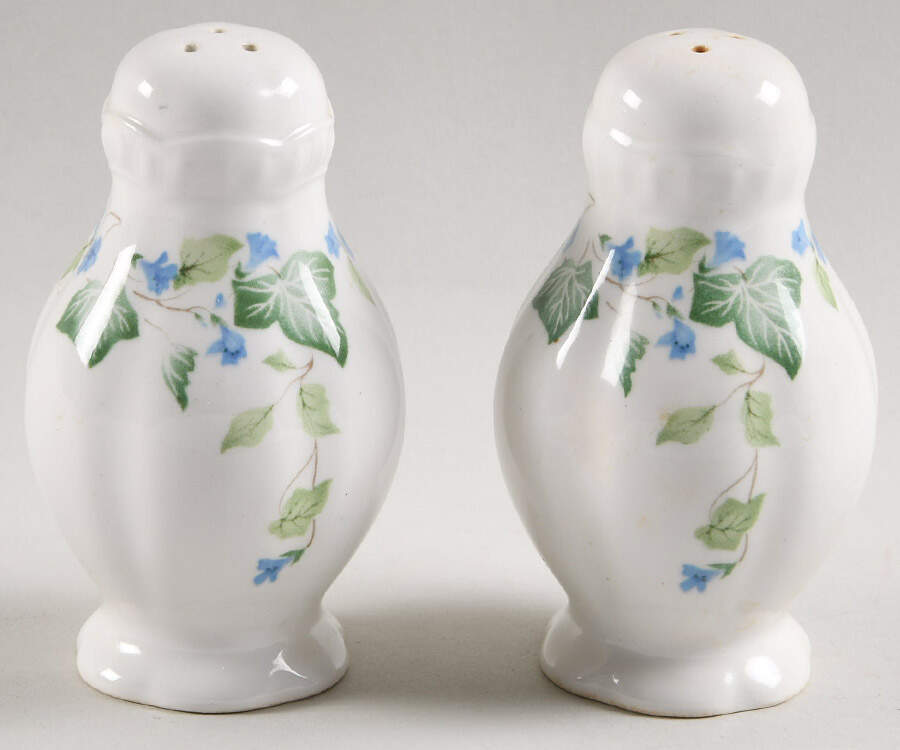 Vintage (Newer, Green Ivy, Blue Flowers) Salt & Pepper Set by Johnson Brothers-1