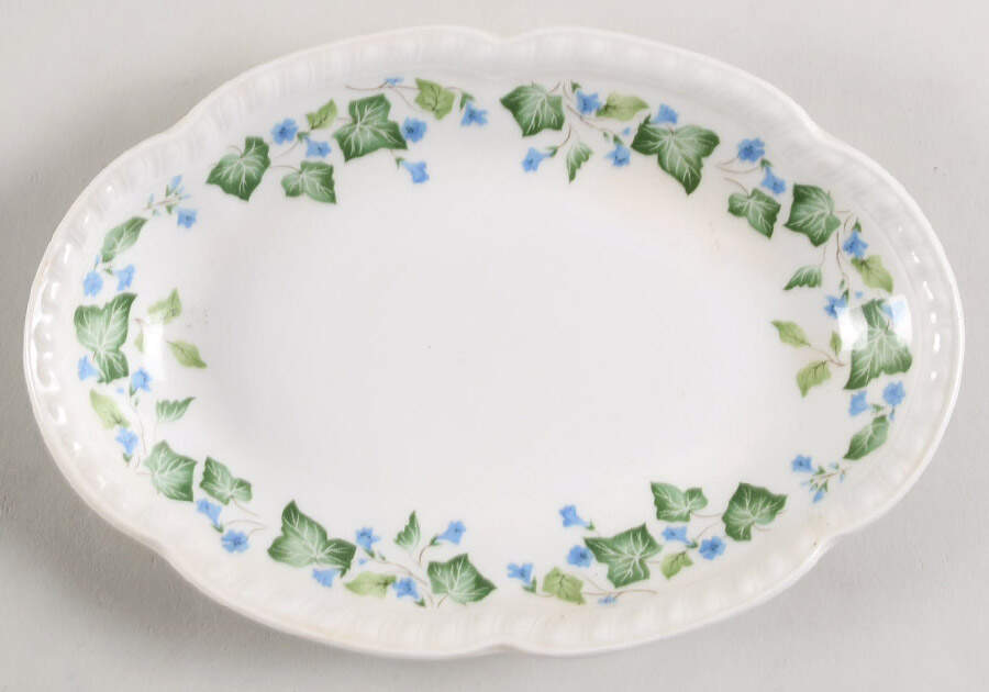 Vintage (Newer, Green Ivy, Blue Flowers) Underplate for Gravy Boat by Johnson Brothers-1