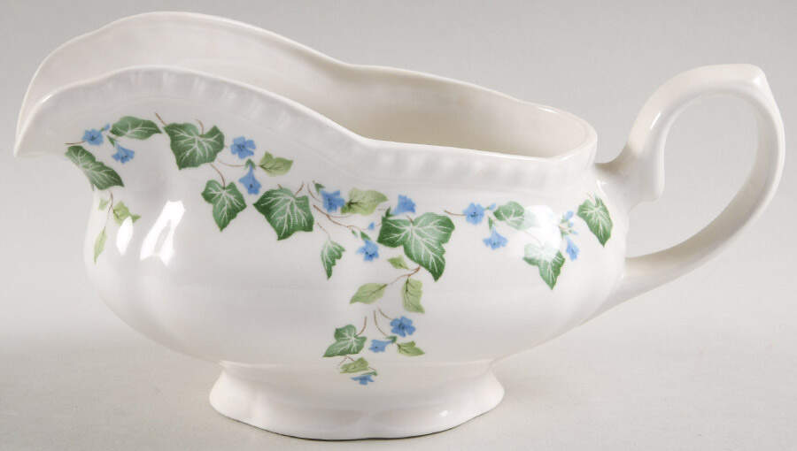 Vintage (Newer, Green Ivy, Blue Flowers) Gravy Boat by Johnson Brothers-1