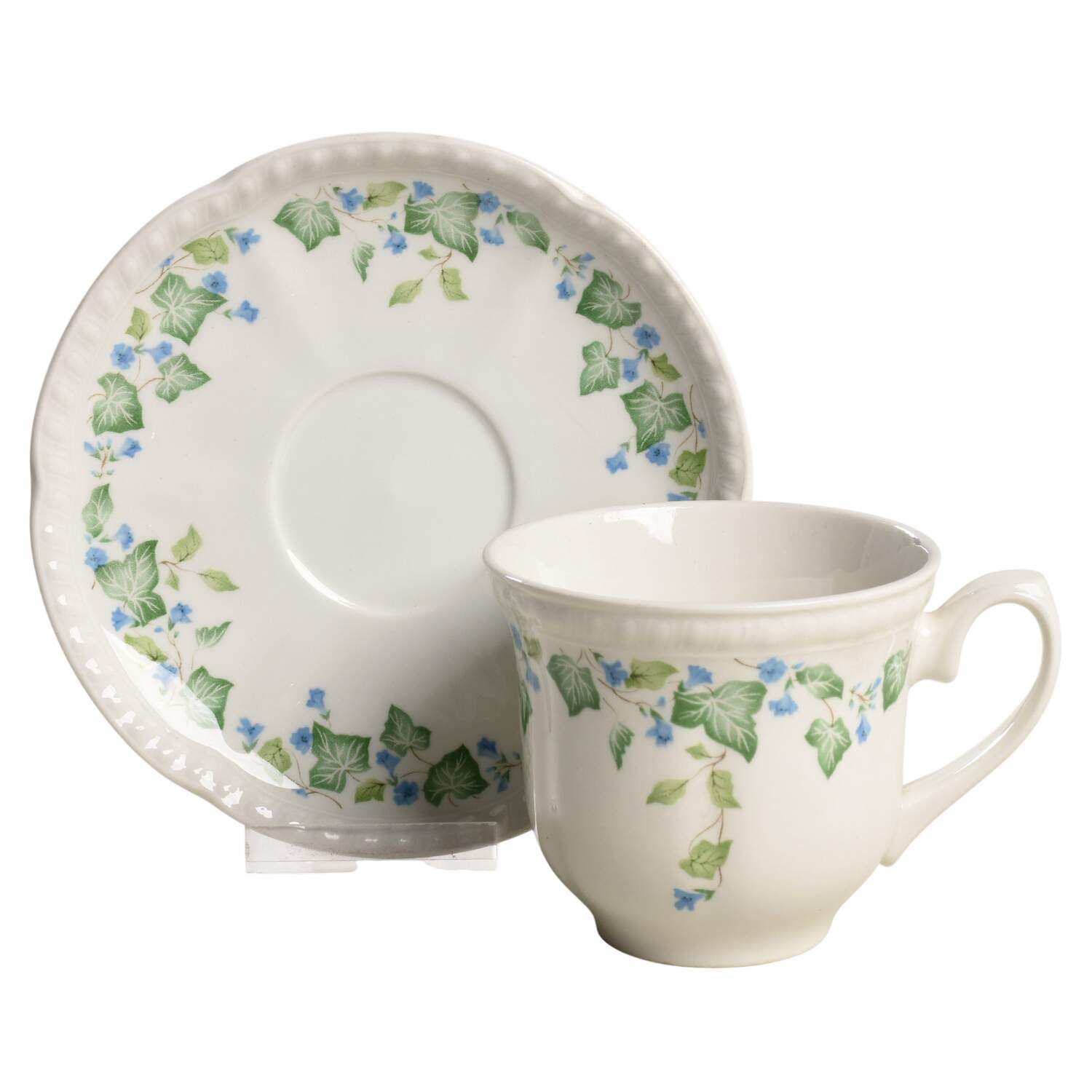 Vintage (Newer, Green Ivy, Blue Flowers) Oversized Cup & Saucer Set by Johnson Brothers-1
