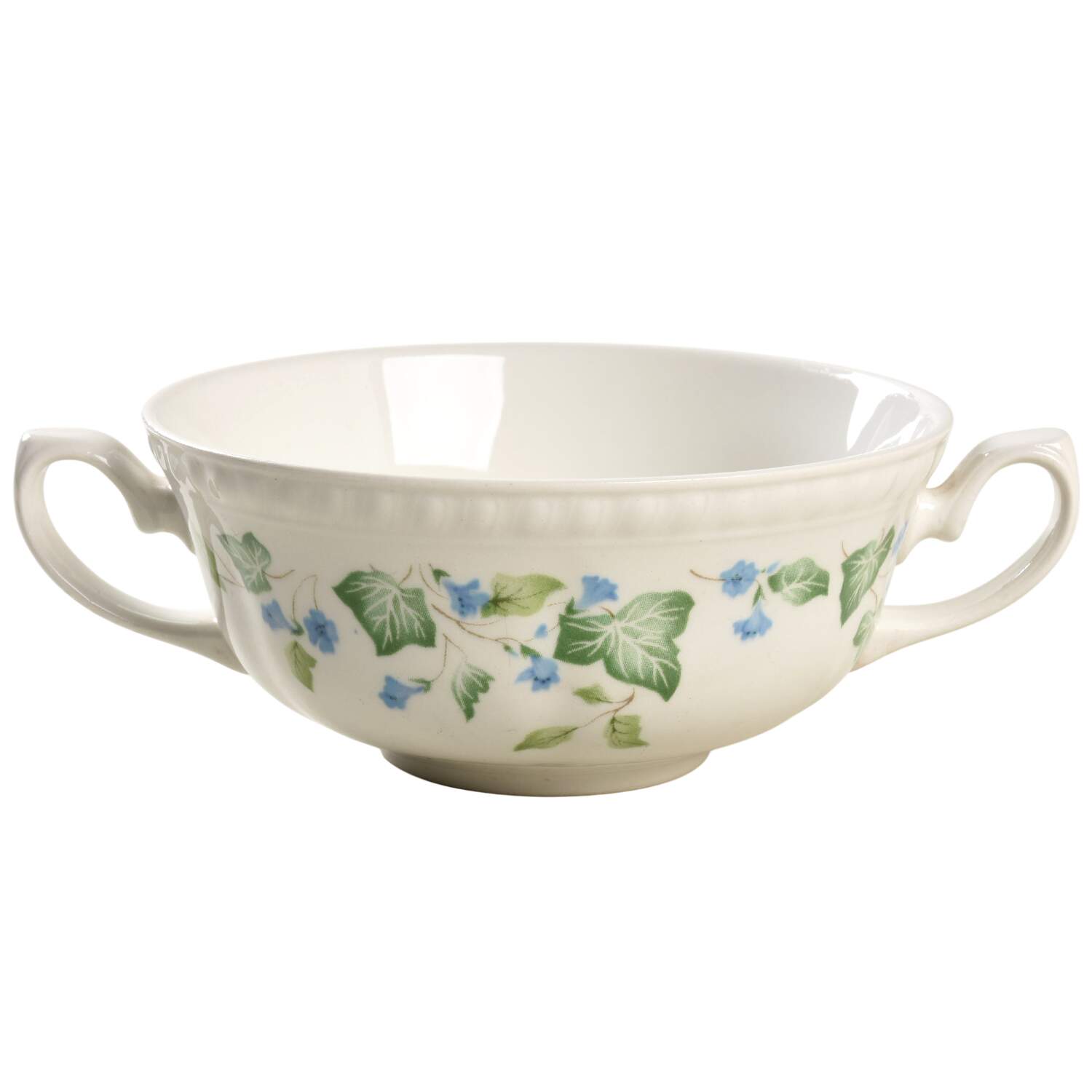 Vintage (Newer, Green Ivy, Blue Flowers) Flat Cream Soup Bowl by Johnson Brothers-1