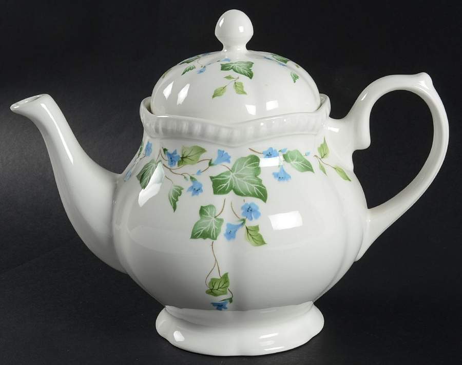 Vintage (Newer, Green Ivy, Blue Flowers) Teapot & Lid by Johnson Brothers-1