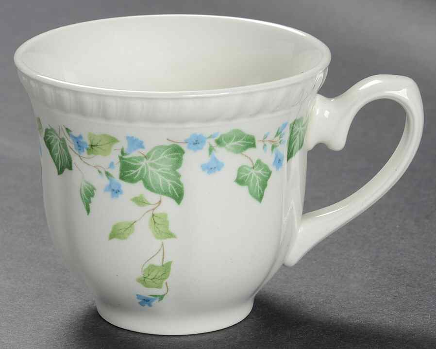 Vintage (Newer, Green Ivy, Blue Flowers) Flat Cup by Johnson Brothers-1
